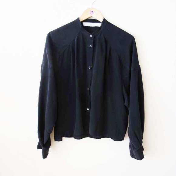 IRO Issa Silk Crepe Blouse Black 38 Minimalist Office Avant Garde Wide Sleeve - Picture 5 of 8
